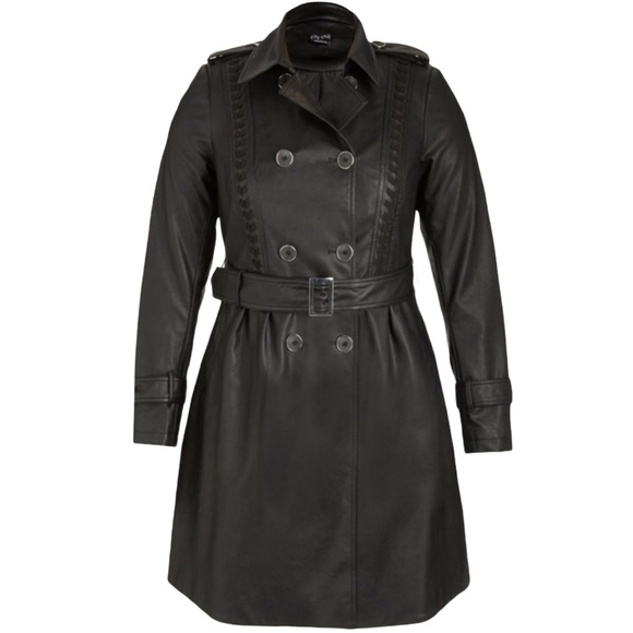 City Chic Trench Coat Sz XS 14 Black Vinyl Weave - Picture 6 of 13